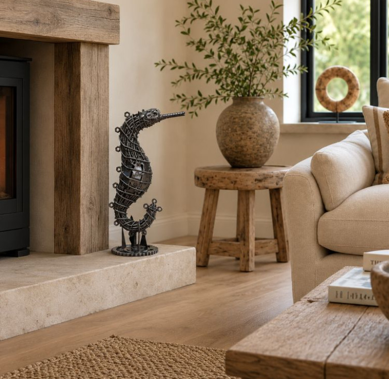 handcrafted metal seahorse sculpture