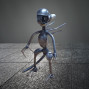 A recycled metal alien made from car parts
