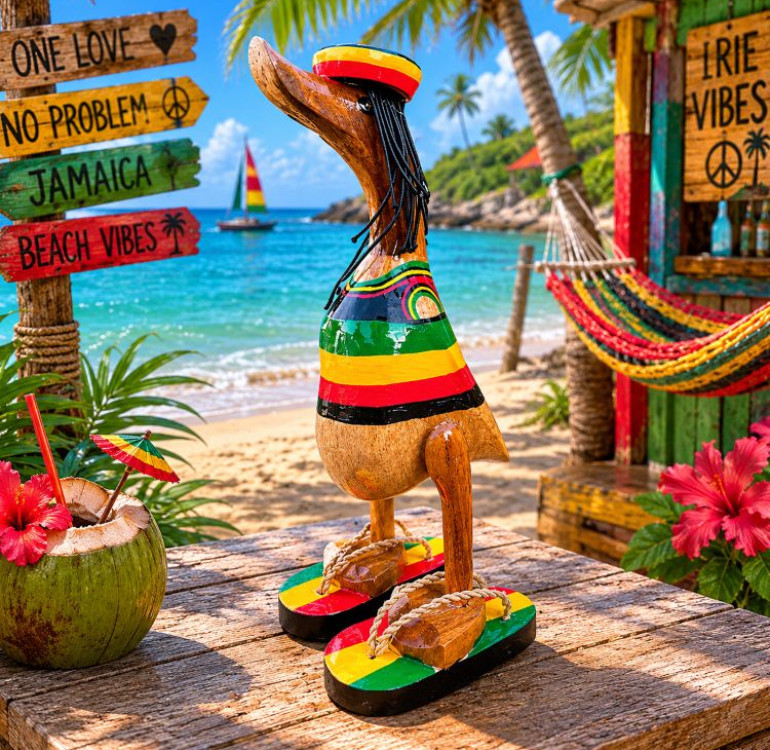 Handmade Bamboo Duck – Rastafarian Style Bring good vibes and island flair to your space with this one-of-a-kind handmade bamboo duck, styled in vibrant Rastafarian colors. Each duck is hand-carved from sustainable bamboo and painted with the iconic red, yellow, green, and black hues inspired by reggae culture. With its laid-back charm and eco-friendly roots, this quirky piece adds a splash of personality to any home, garden, or gift collection. A perfect conversation starter and a unique tribute to peace, love, and natural living.