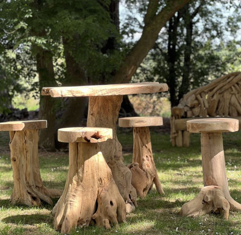 handmade rustic bar table and 4 stools.