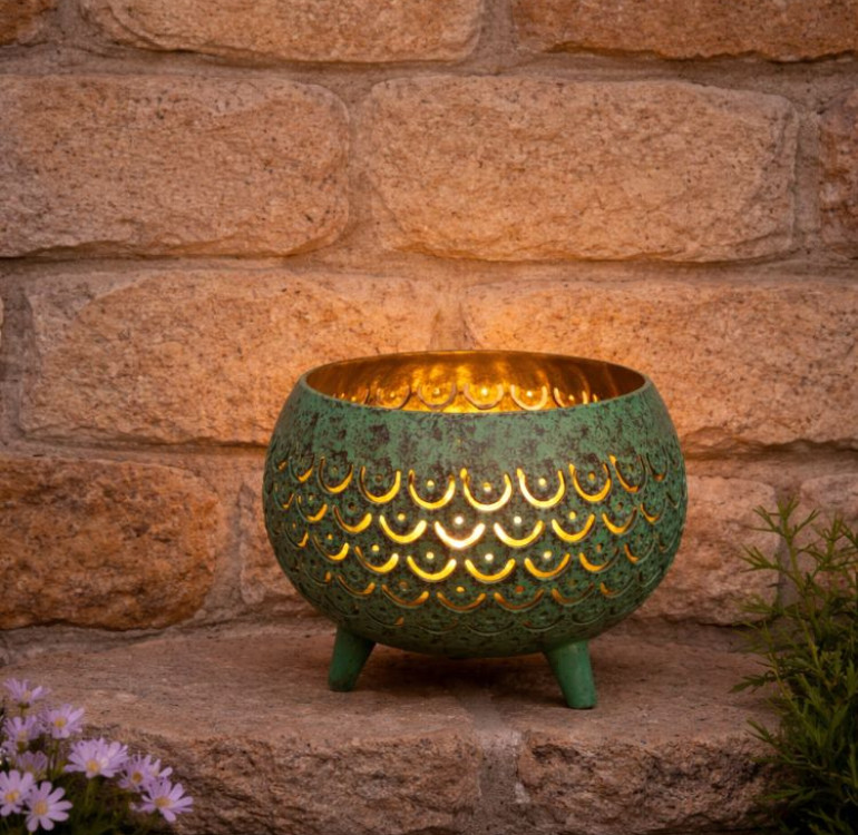 hanging green recycled coconut t-light holder