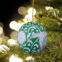 handmade hand painted and decorated green and silver glitter christmas wooden bauble