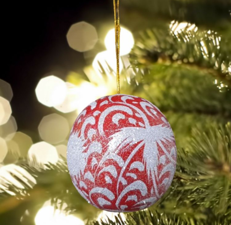 handmade hand painted and decorated blue and silver glitter christmas wooden bauble