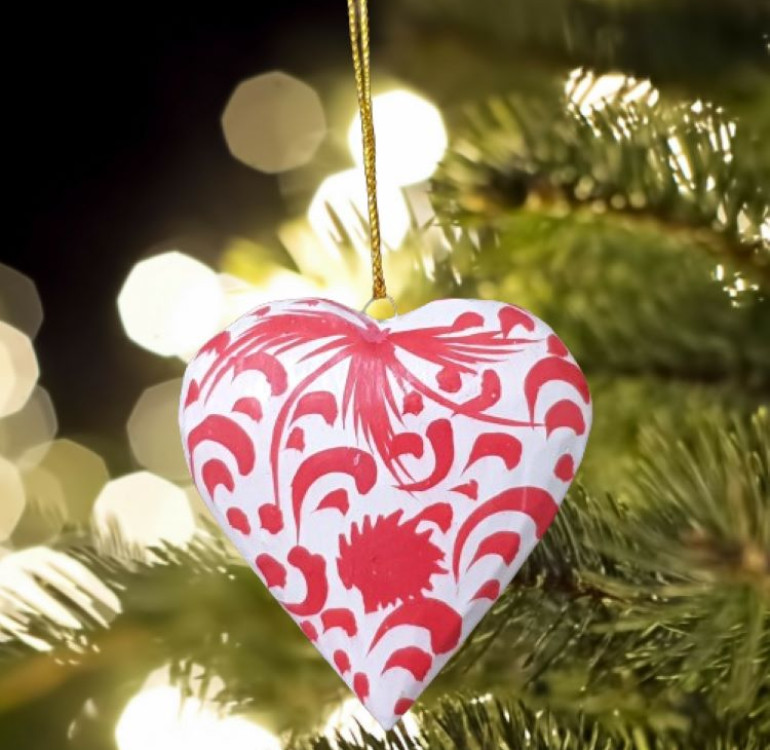 handmade hand painted and decorated blue and silver glitter christmas wooden bauble