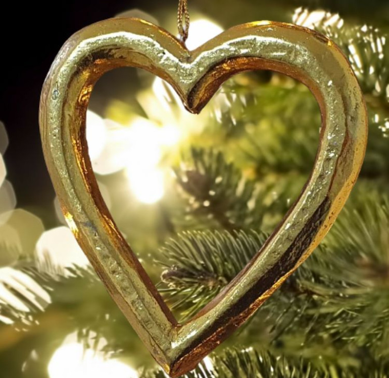 handmade and hand painted golden heart Christmas tree decoration