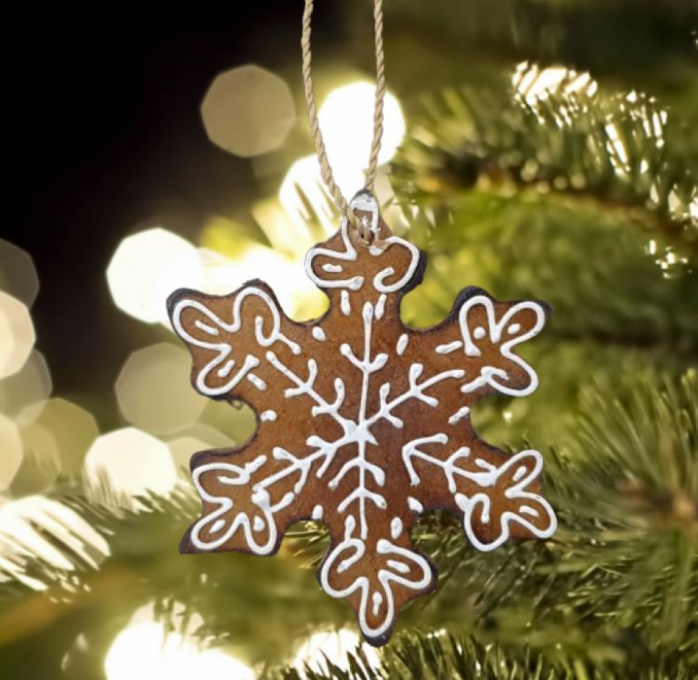 handmade and hand painted Gingerbread snowflake Christmas tree decoration