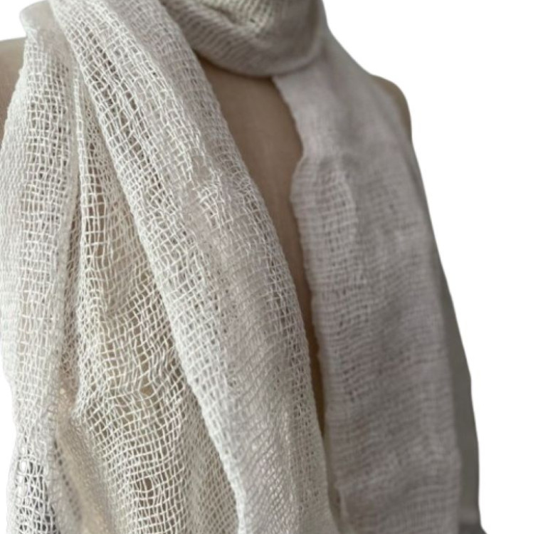 Summer woven salmon and white lightweight neck scarf