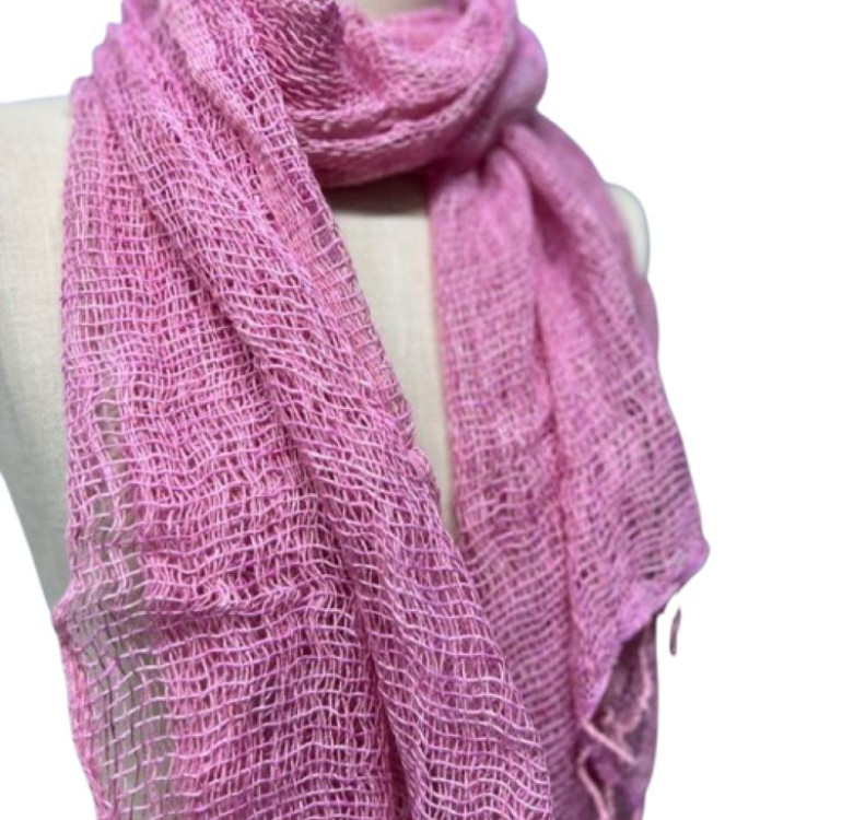 Summer woven salmon and white lightweight neck scarf