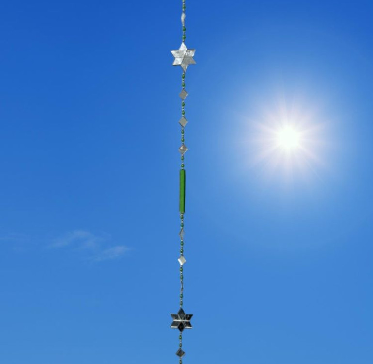 a hanging suncatcher made from mirrors and beads