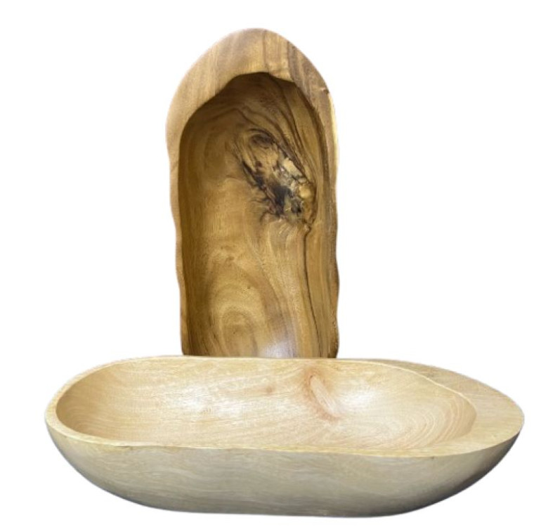 a hand carved rustic country style wooden bowl