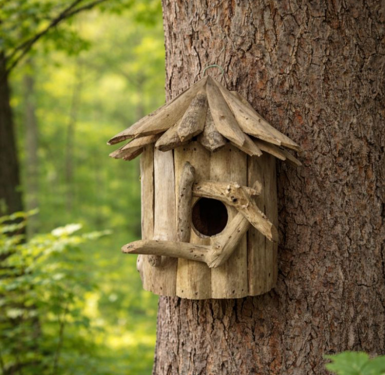 small driftwood handmade wall birdhouse nesting box