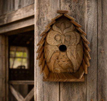 handcarved owl wooden hanging birdhouse nesting box
