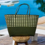 Recycled Plastic Bag with green and cream weave