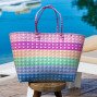 Recycled Plastic Bag with pastel colours weave in large horizontal stripes.
