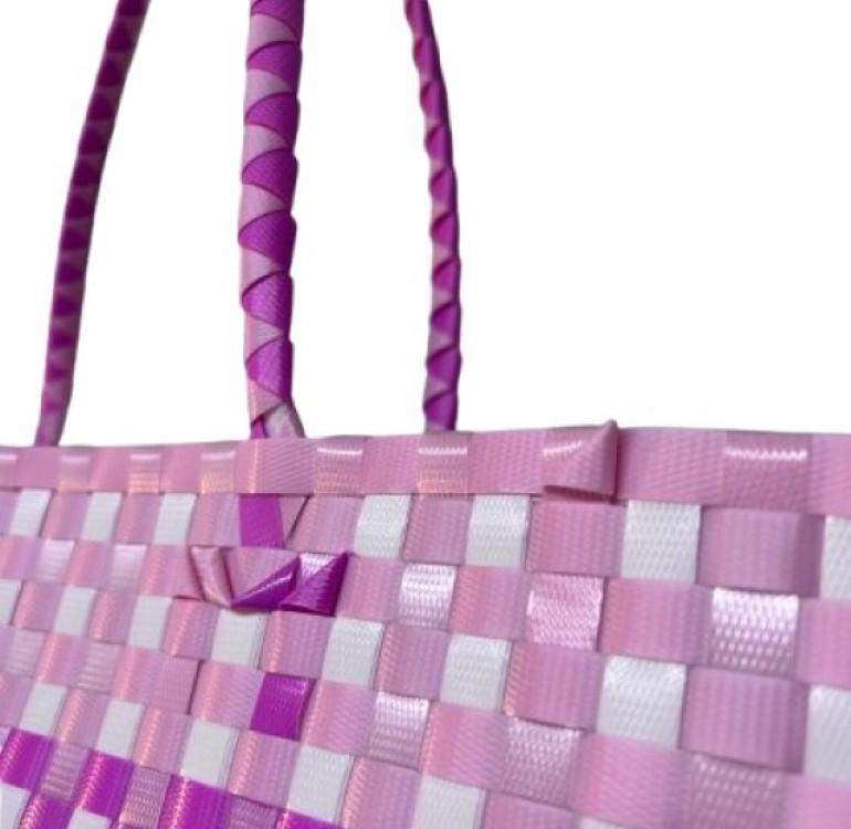 recycled plastic bag with orange weave