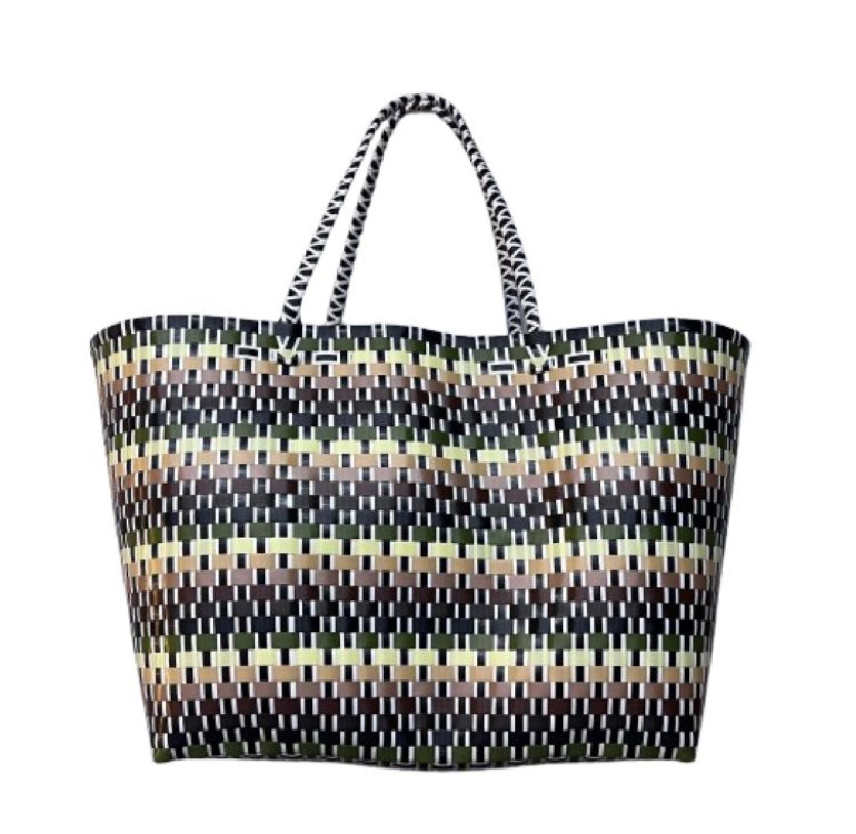 recycled plastic bag with orange weave