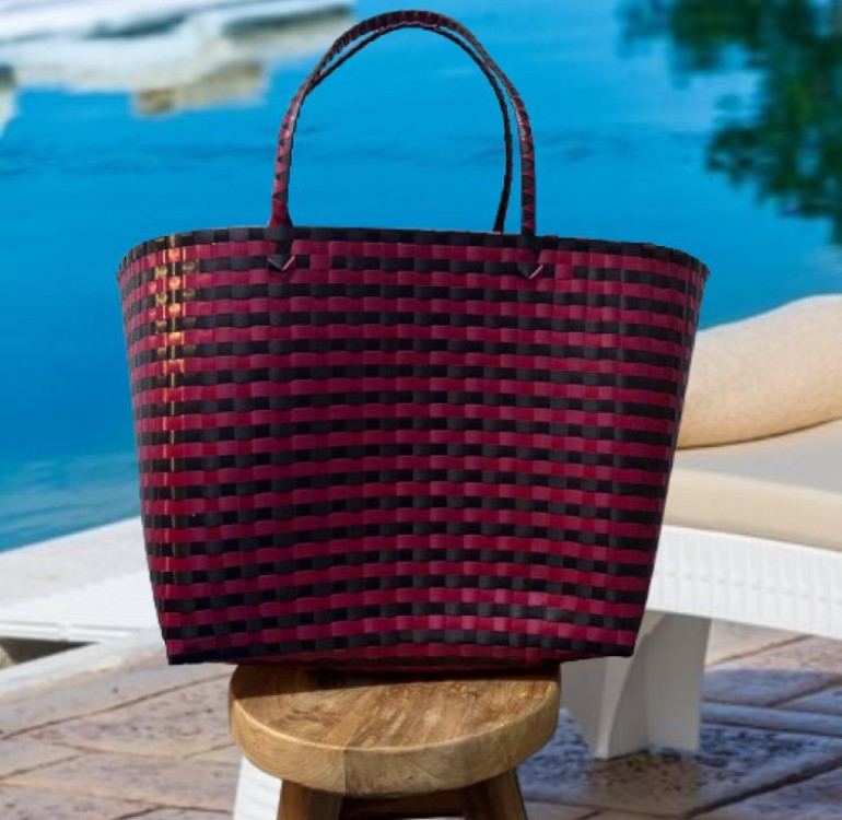 Recycled Plastic Bag with red and black weave