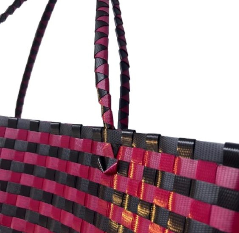 recycled plastic bag with orange weave
