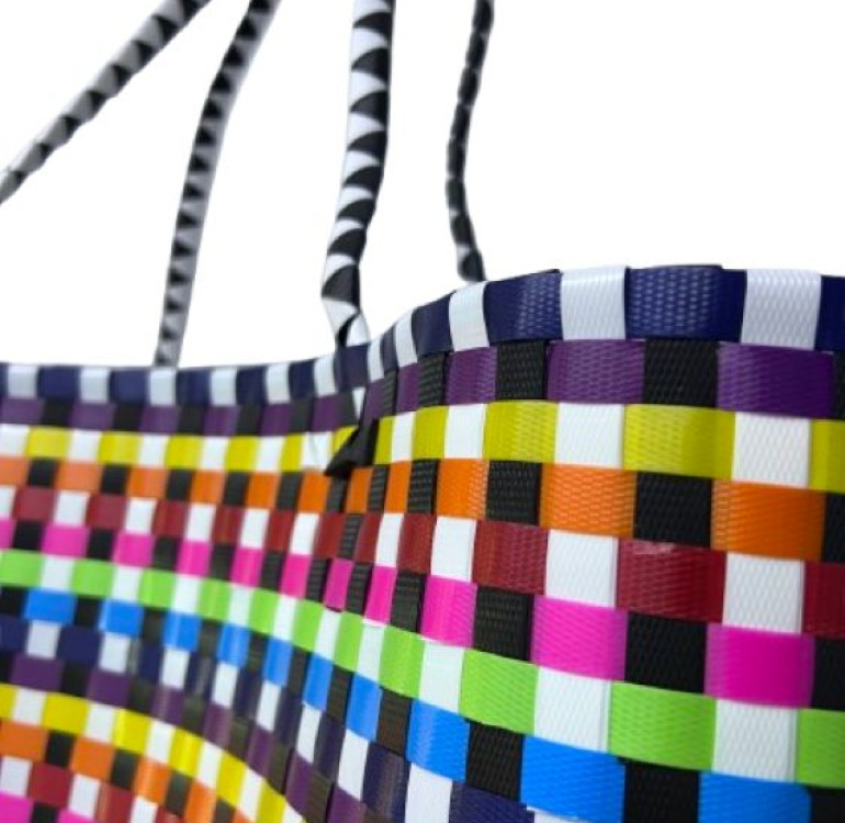 recycled plastic bag with orange weave