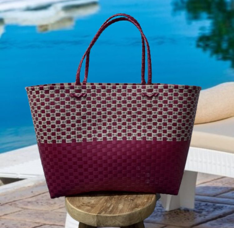 Recycled Plastic Bag with Bright multi colour check design