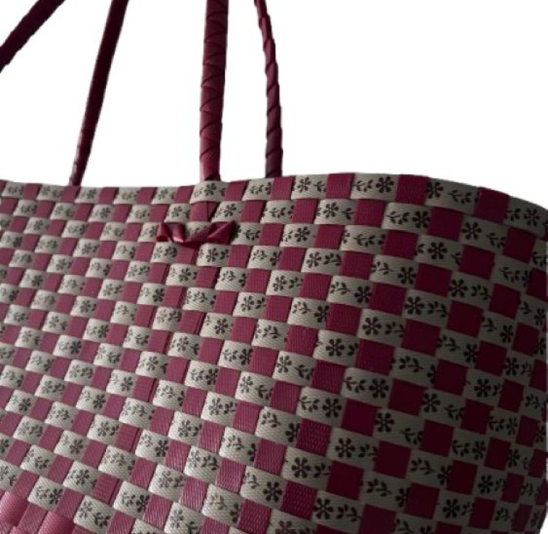 recycled plastic bag with orange weave