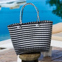 Recycled Plastic Bag with black and white stripe weave