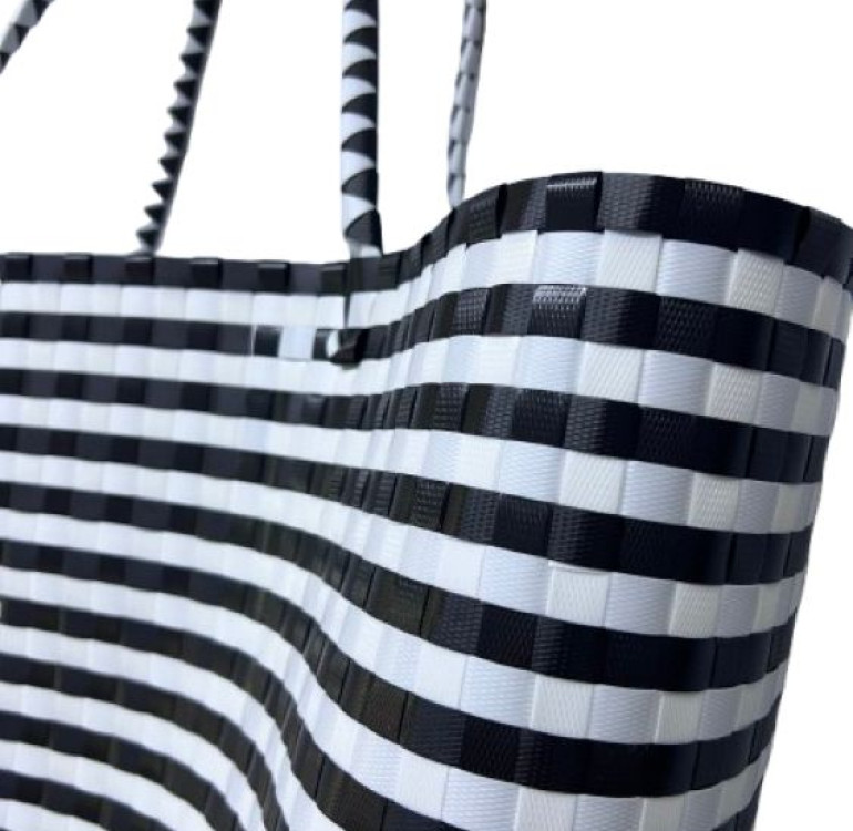 recycled plastic bag with orange weave