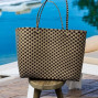Recycled Plastic Bag with beige and brown check