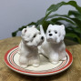 ceramic white highland terrier salt and pepper novelty handmade shakers on a ceramic tray