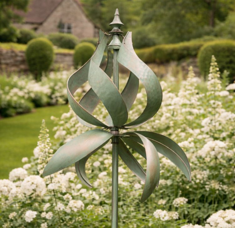 The Burford Metal Garden Wind Spinner on a stake