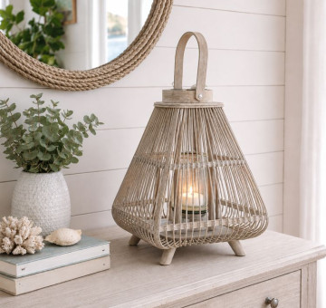 Medium square natural lantern with glass inner