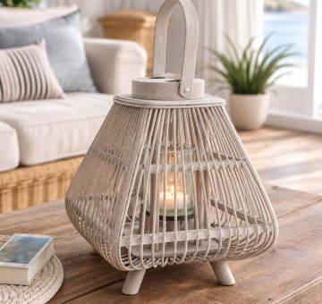 square shape natural bamboo lantern with glass inner lantern