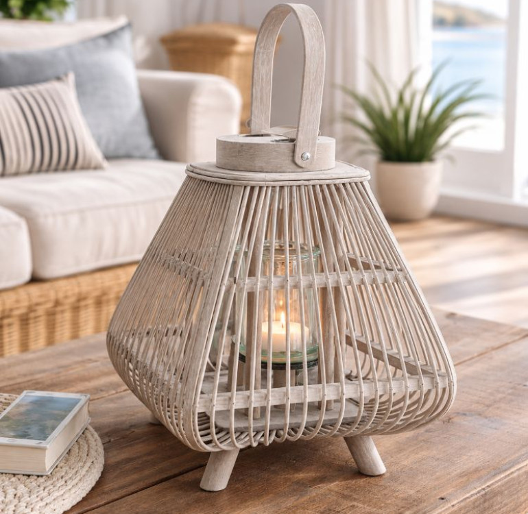 square shape natural bamboo lantern with glass inner lantern