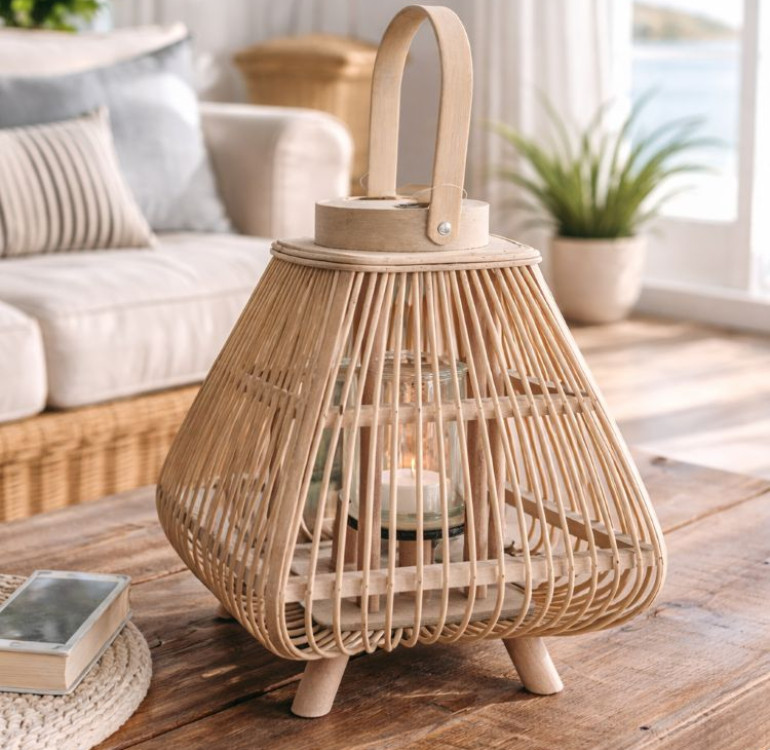 square shape natural bamboo lantern with glass inner lantern
