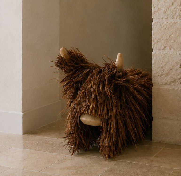 A rattan cow ornament