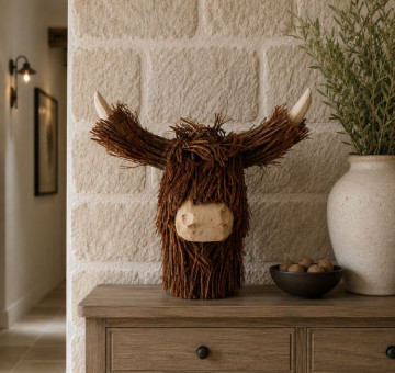 A rattan cow ornament