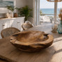 large carved teak leaf bowl