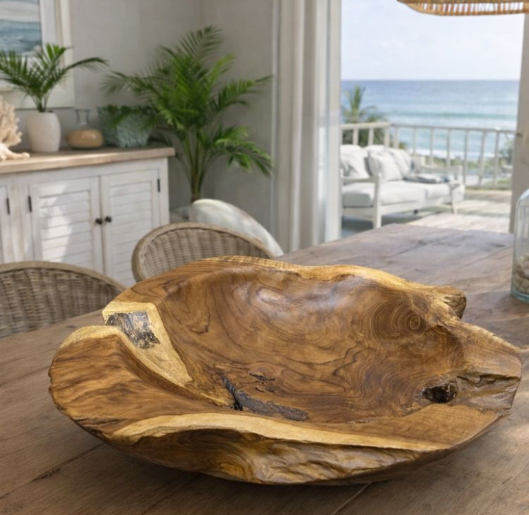 Carved Wooden Oak Leaf Bowl