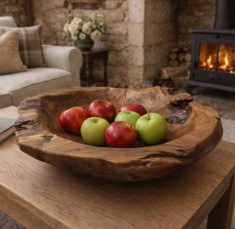 Carved Wooden Oak Leaf Bowl
