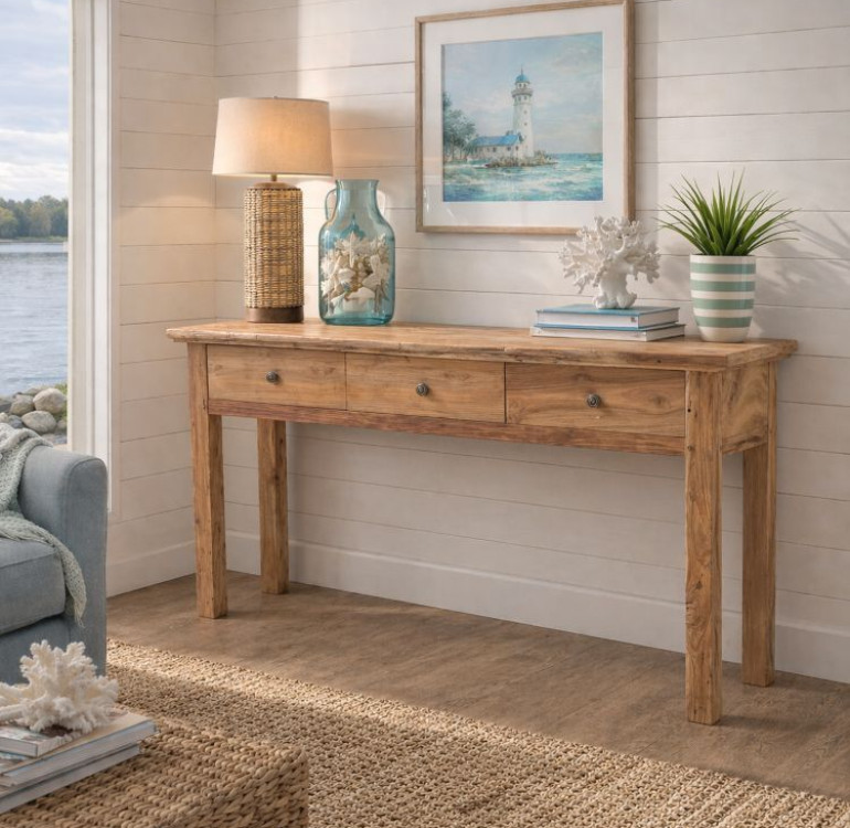 a beautifully made handcrafted teak sideboard with closing drawers