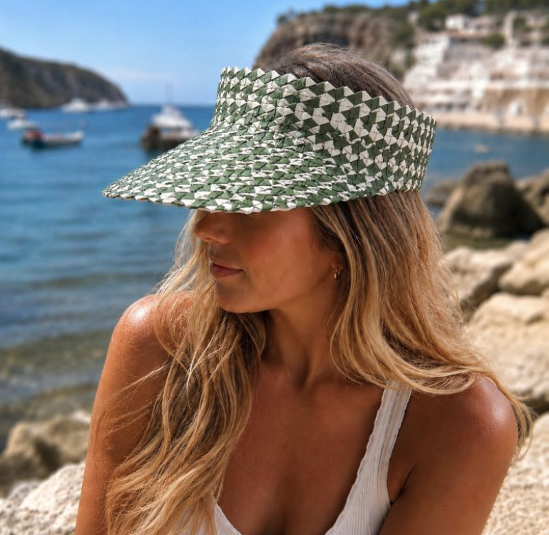 navy and natural weave rattan summer sun visor