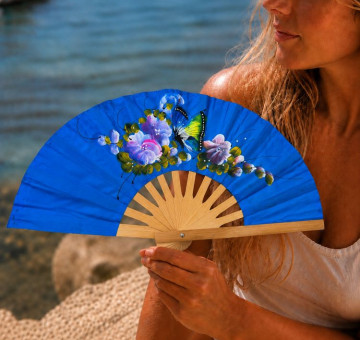 hand painted blue fans fan