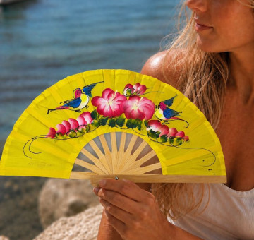hand painted Yellow fans fan