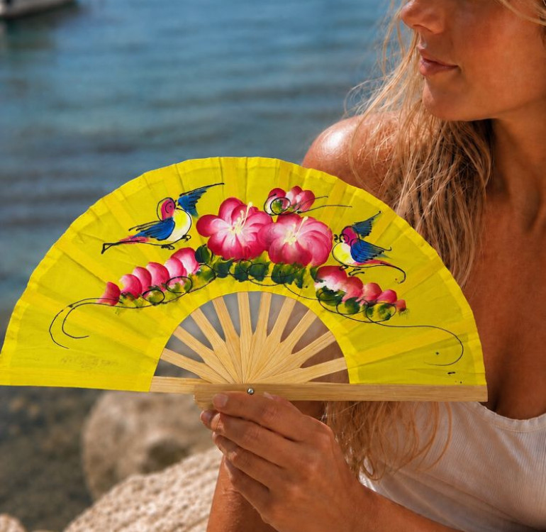hand painted Yellow fans fan