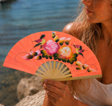 hand painted Neon orange fans fan