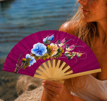 hand painted Fushcia fans fan
