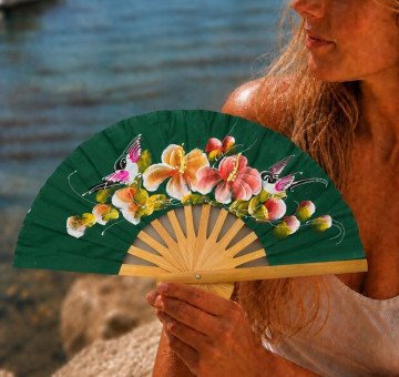 hand painted Green fans fan