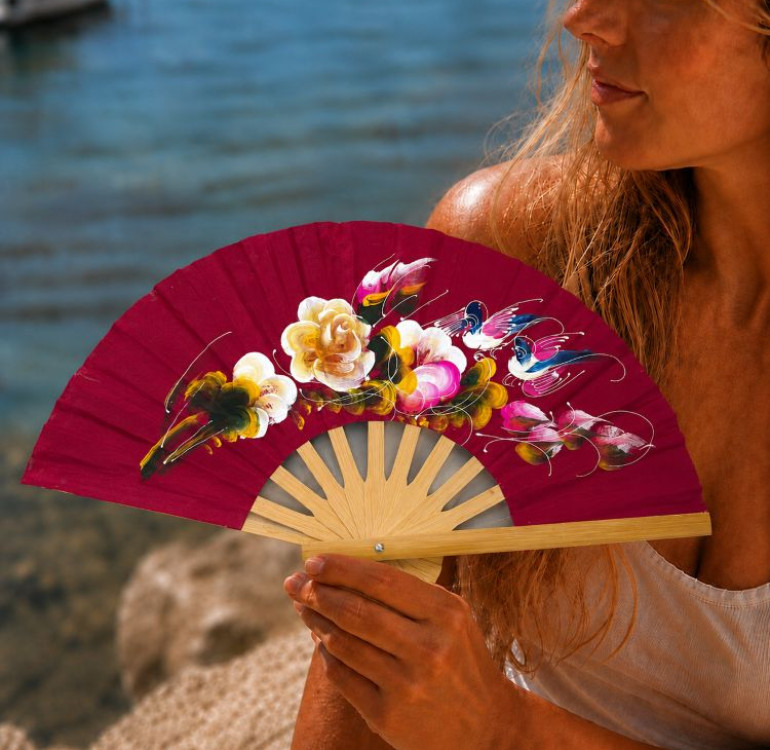 hand painted Red fans fan