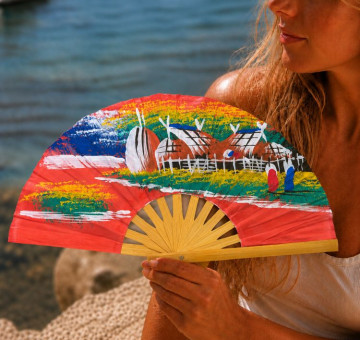hand painted fans with boat scenes