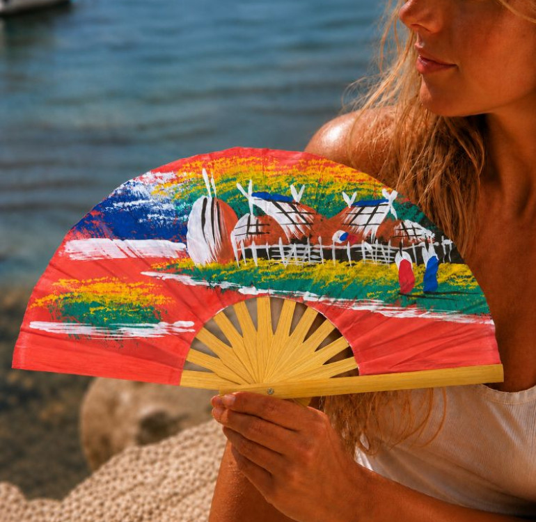 hand painted fans with boat scenes